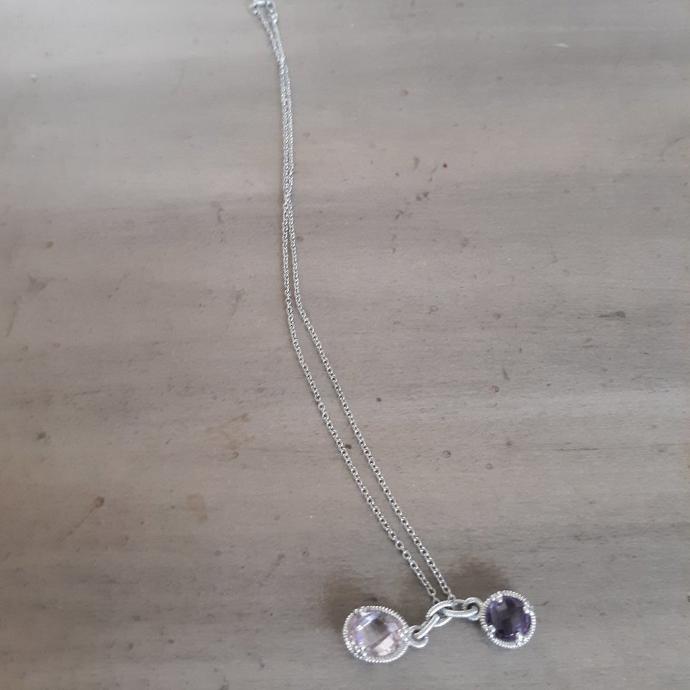 Sterling silver amethyst and pink quartz necklace